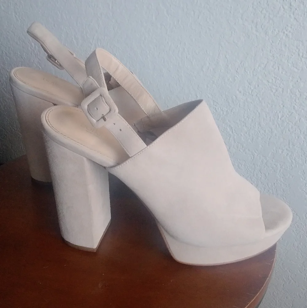 Botkier Suede Womens 10 Platform Sandal Slingback Heel Shoe Leather Neutral